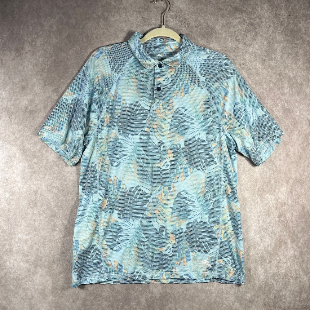 Tommy Bahama Costa Brava IslandZone Polo Shirt Mens Medium Blue Tropical Leaf